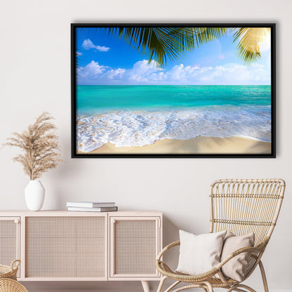 Tropical Island Beach, Large Canvas Print, Ocean Extra Large Art, Framed Cavas Print, Floating Frame