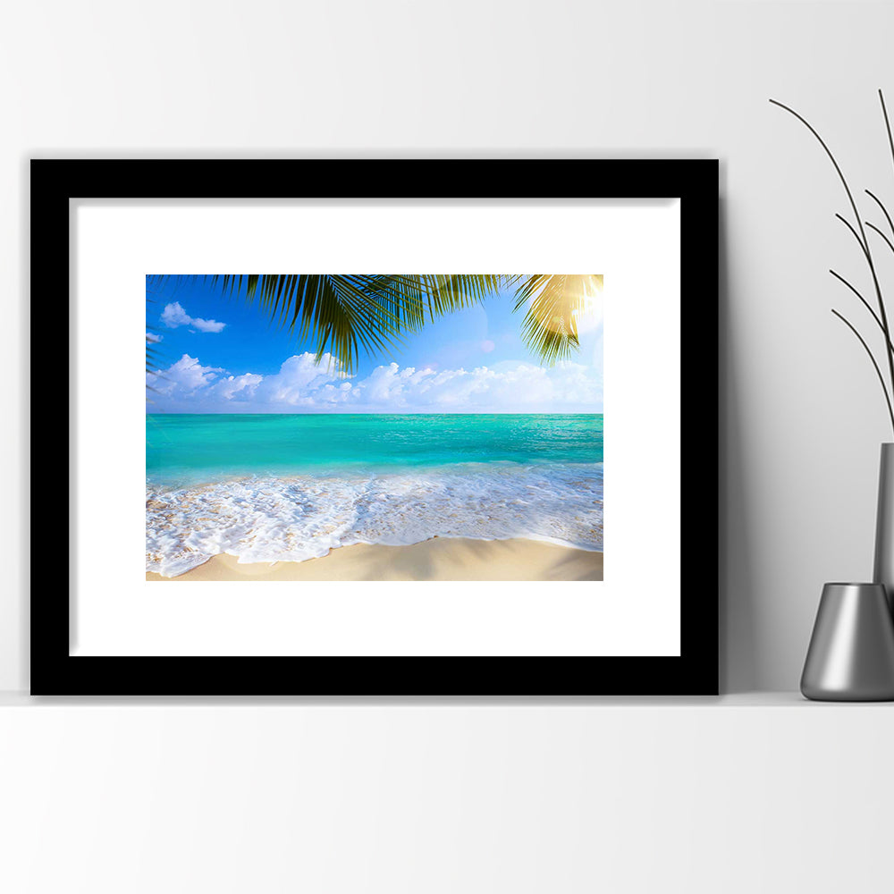 Tropical Island Beach, Large Art Print, Ocean Extra Large Art, Beach Sea Wall Decor, Framed Art Print White Border