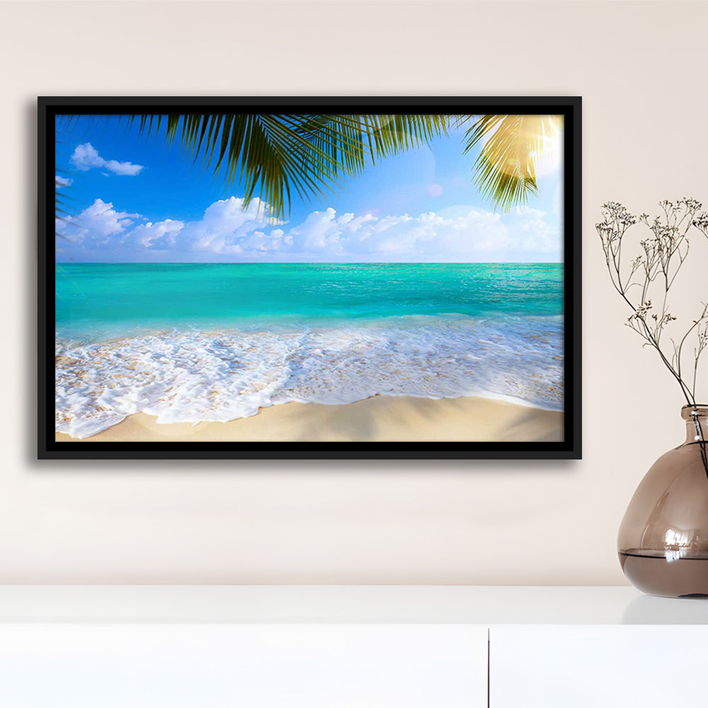 Tropical Island Beach, Large Canvas Print, Ocean Extra Large Art, Framed Cavas Print, Floating Frame