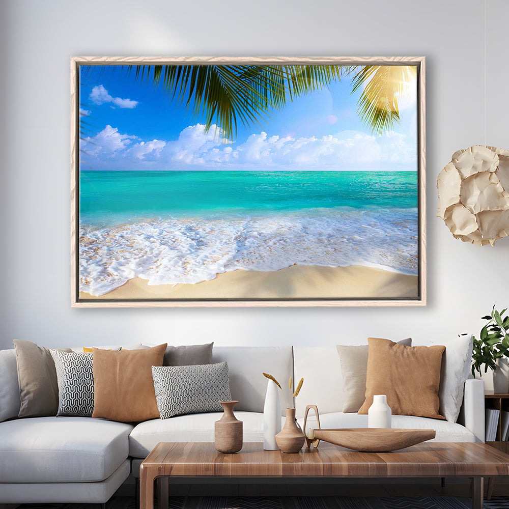 Tropical Island Beach, Large Canvas Print, Ocean Extra Large Art, Framed Cavas Print, Floating Frame
