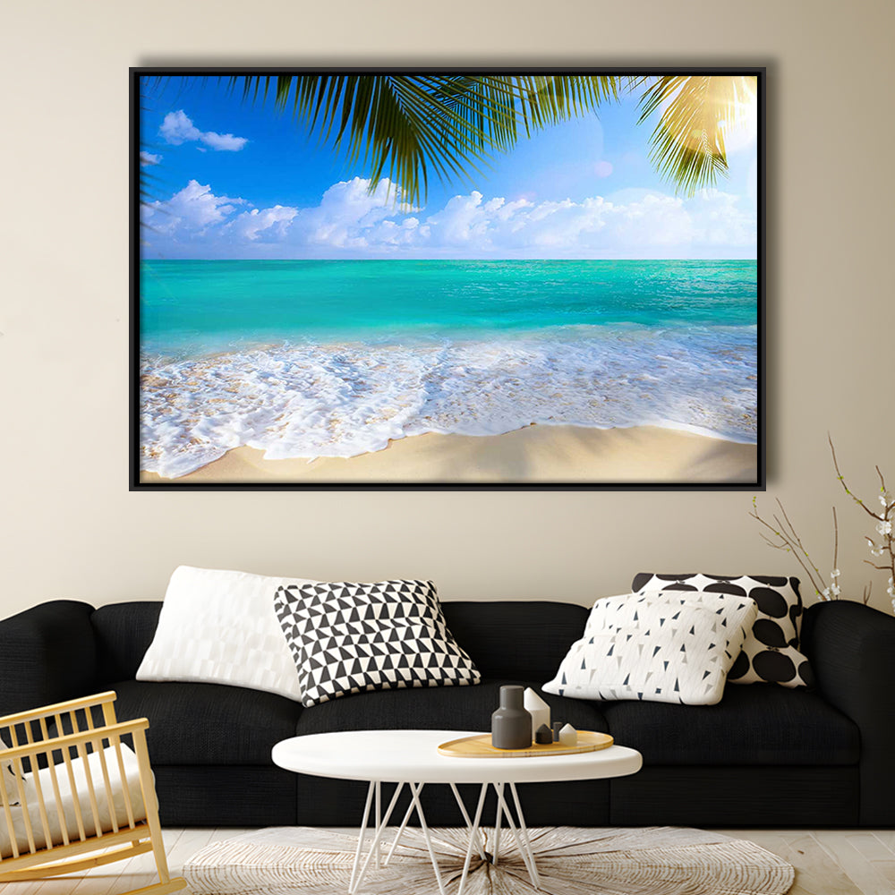 Tropical Island Beach, Large Canvas Print, Ocean Extra Large Art, Framed Cavas Print, Floating Frame