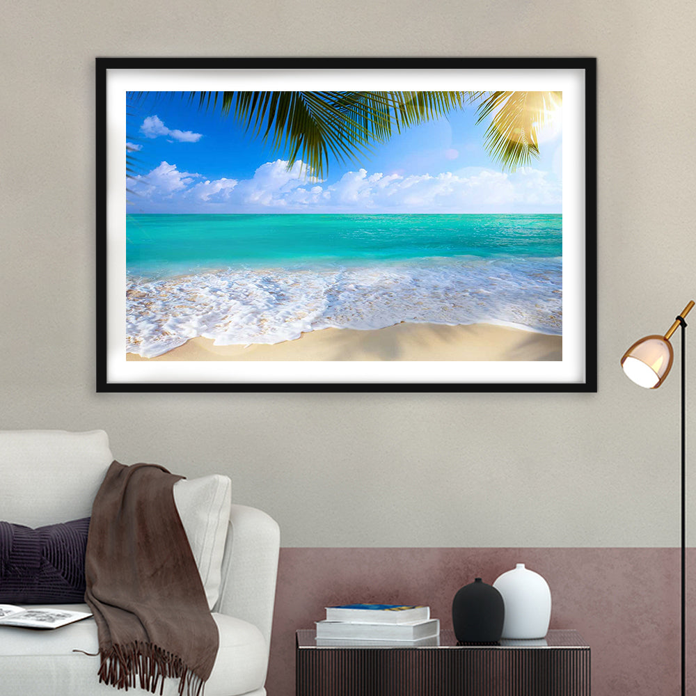 Tropical Island Beach, Large Art Print, Ocean Extra Large Art, Beach Sea Wall Decor, Framed Art Print White Border