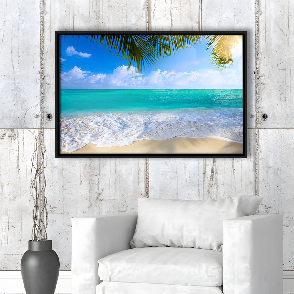 Tropical Island Beach, Large Canvas Print, Ocean Extra Large Art, Framed Cavas Print, Floating Frame