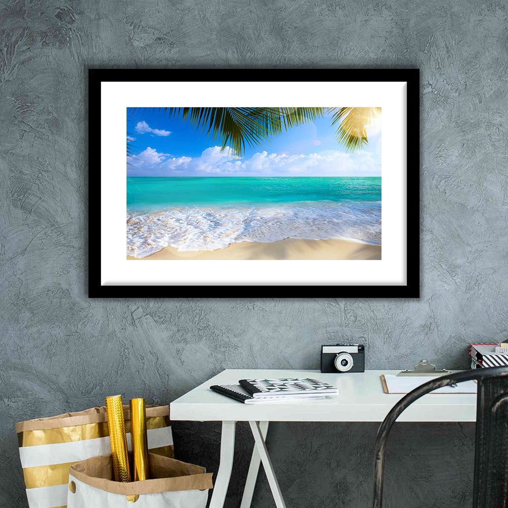 Tropical Island Beach, Large Art Print, Ocean Extra Large Art, Beach Sea Wall Decor, Framed Art Print White Border