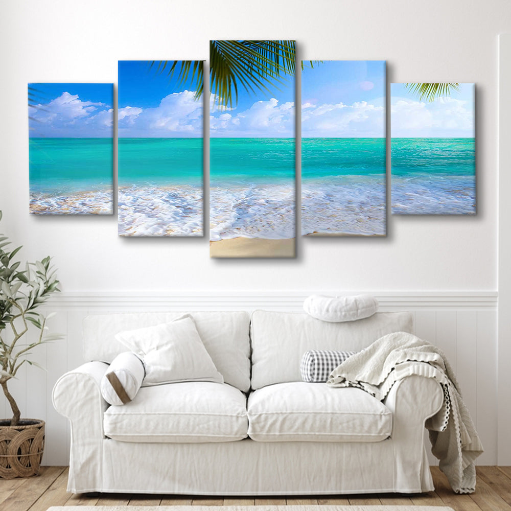 Tropical Island Beach, Large Canvas Print, Ocean Extra Large Art, Canvas Beach Sea, 5 Piece Large Cavas Print Wall Art