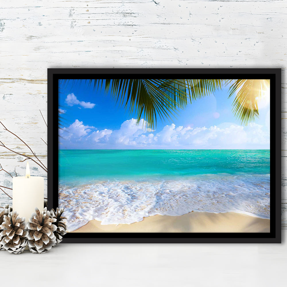 Tropical Island Beach, Large Canvas Print, Ocean Extra Large Art, Framed Cavas Print, Floating Frame