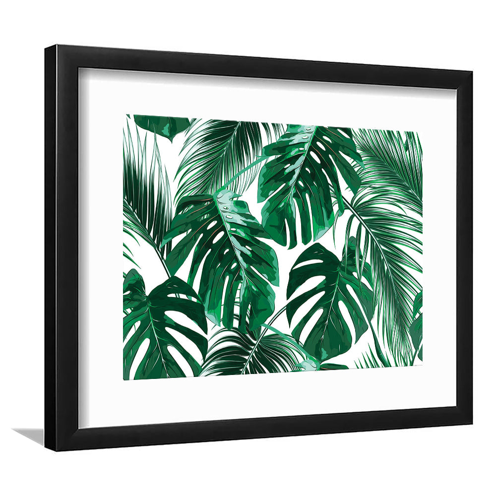 Tropical Palm Leaves Wall Art, Palm Leaf Wall Art, Abstract Palm Modern Art, Framed Art Print White Border