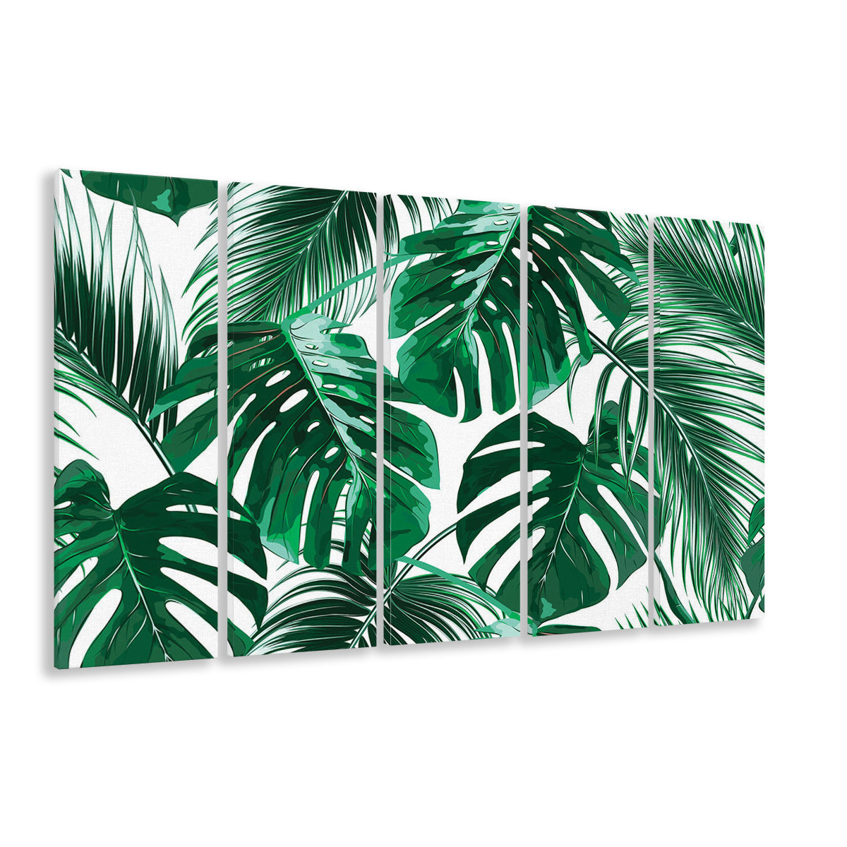 Tropical Palm Leaves Wall Art, Palm Leaf Wall Art, Abstract Palm Modern Art, 5 Piece B Extra Large Cavas Print Wall Art