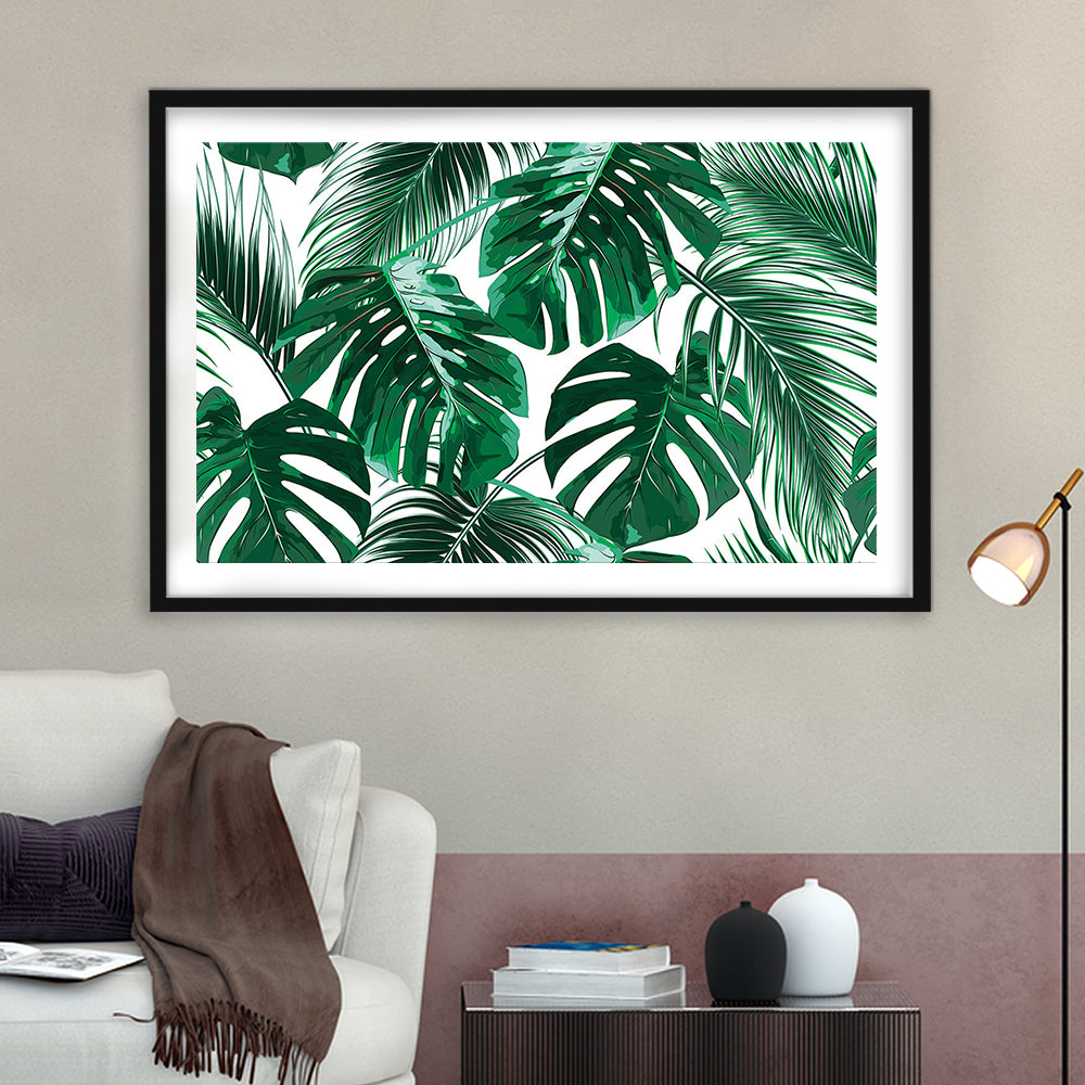 Tropical Palm Leaves Wall Art, Palm Leaf Wall Art, Abstract Palm Modern Art, Framed Art Print White Border