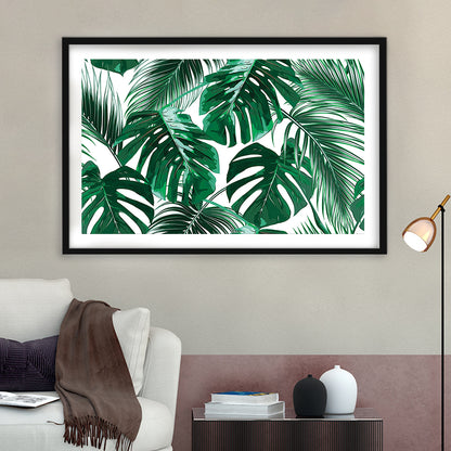 Tropical Palm Leaves Wall Art, Palm Leaf Wall Art, Abstract Palm Modern Art, Framed Art Print White Border