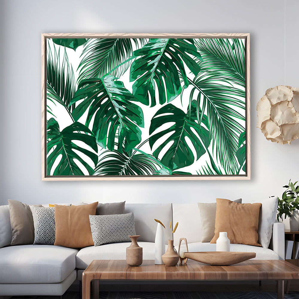 Tropical Palm Leaves Wall Art, Palm Leaf Wall Art, Abstract Palm Modern Art, Framed Cavas Print, Floating Frame