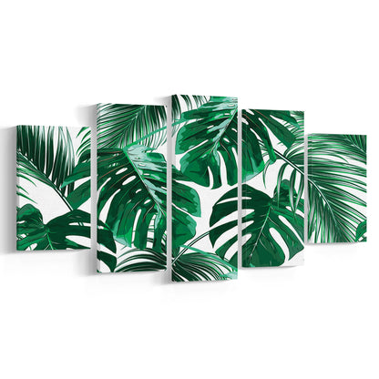 Tropical Palm Leaves Wall Art, Palm Leaf Wall Art, Abstract Palm Modern Art, 5 Piece Large Cavas Print Wall Art
