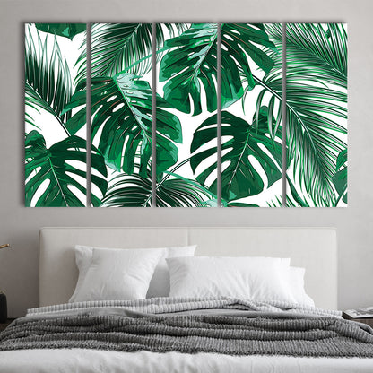 Tropical Palm Leaves Wall Art, Palm Leaf Wall Art, Abstract Palm Modern Art, 5 Piece B Extra Large Cavas Print Wall Art