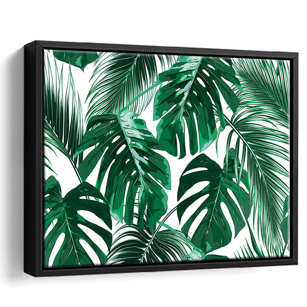 Tropical Palm Leaves Wall Art, Palm Leaf Wall Art, Abstract Palm Modern Art, Framed Cavas Print, Floating Frame