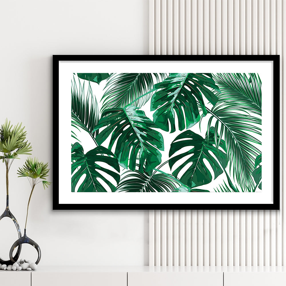 Tropical Palm Leaves Wall Art, Palm Leaf Wall Art, Abstract Palm Modern Art, Framed Art Print White Border