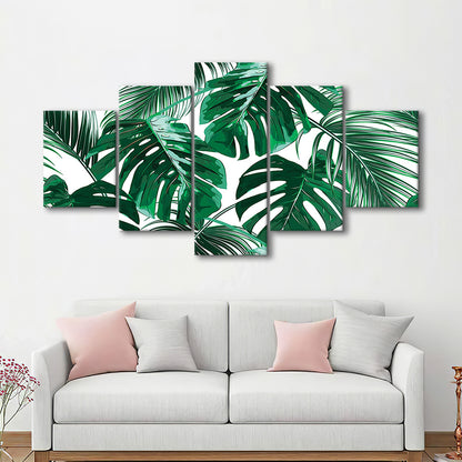 Tropical Palm Leaves Wall Art, Palm Leaf Wall Art, Abstract Palm Modern Art, 5 Piece Large Cavas Print Wall Art