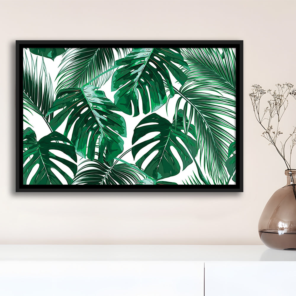 Tropical Palm Leaves Wall Art, Palm Leaf Wall Art, Abstract Palm Modern Art, Framed Cavas Print, Floating Frame