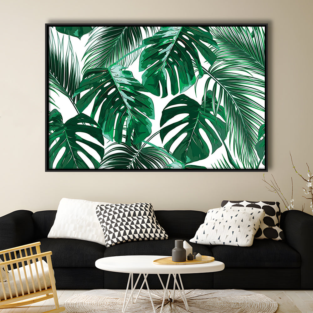 Tropical Palm Leaves Wall Art, Palm Leaf Wall Art, Abstract Palm Modern Art, Framed Cavas Print, Floating Frame