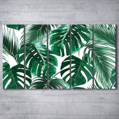 Tropical Palm Leaves Wall Art, Palm Leaf Wall Art, Abstract Palm Modern Art, 5 Piece B Extra Large Cavas Print Wall Art