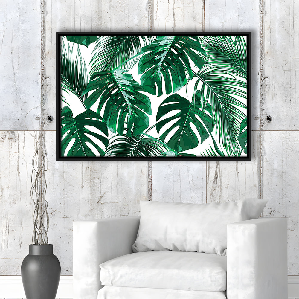 Tropical Palm Leaves Wall Art, Palm Leaf Wall Art, Abstract Palm Modern Art, Framed Cavas Print, Floating Frame
