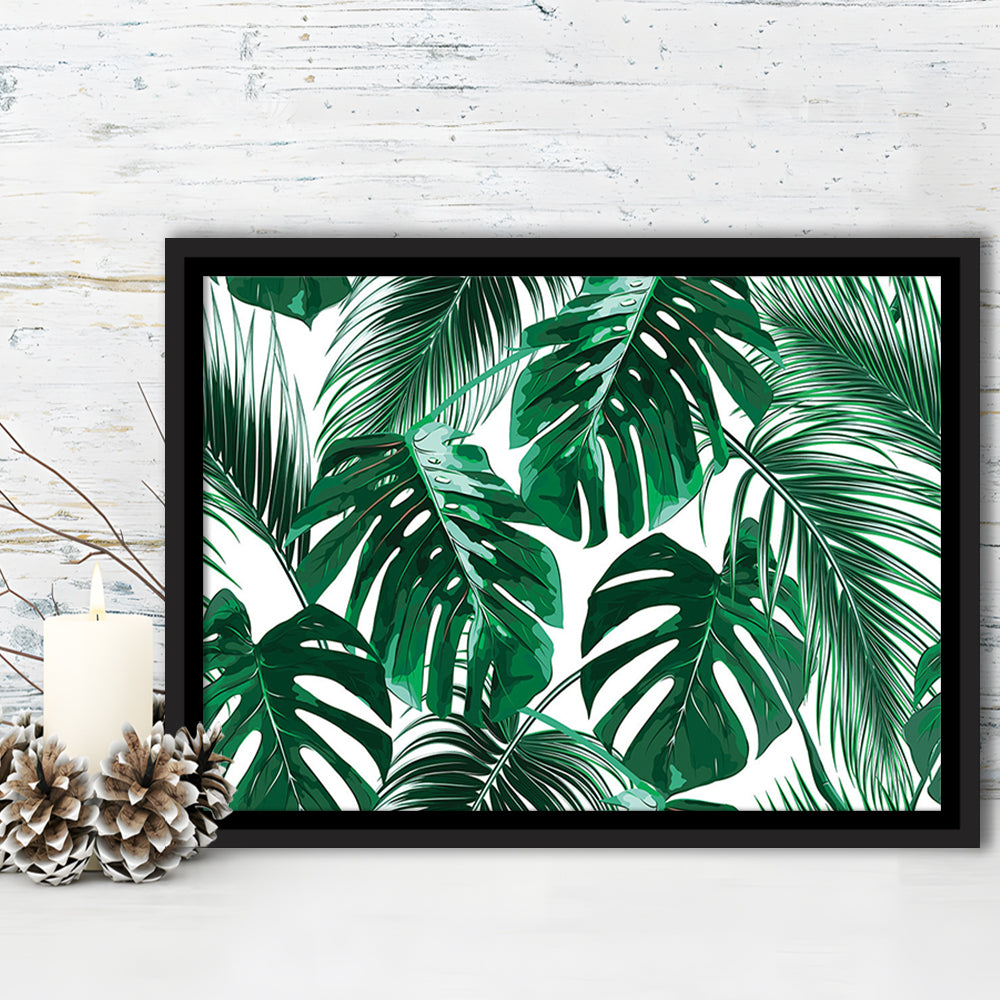 Tropical Palm Leaves Wall Art, Palm Leaf Wall Art, Abstract Palm Modern Art, Framed Cavas Print, Floating Frame