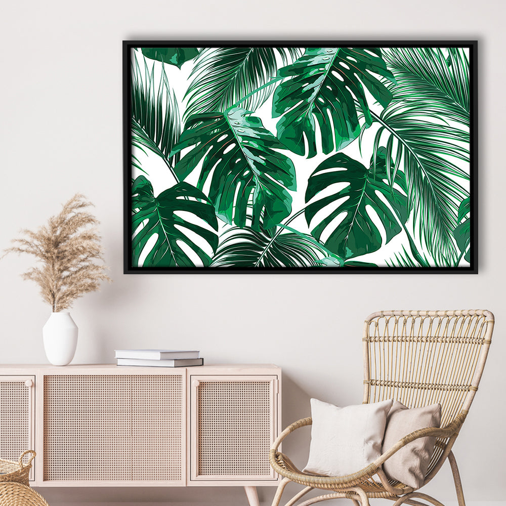 Tropical Palm Leaves Wall Art, Palm Leaf Wall Art, Abstract Palm Modern Art, Framed Cavas Print, Floating Frame