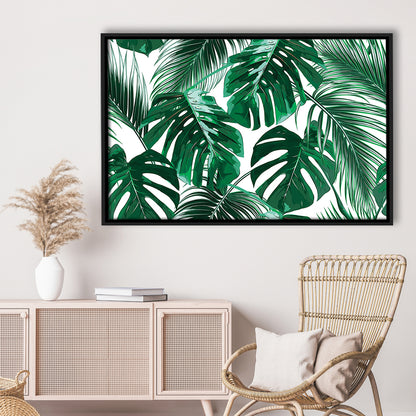Tropical Palm Leaves Wall Art, Palm Leaf Wall Art, Abstract Palm Modern Art, Framed Cavas Print, Floating Frame