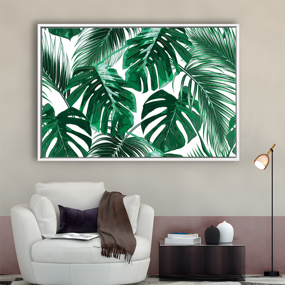 Tropical Palm Leaves Wall Art, Palm Leaf Wall Art, Abstract Palm Modern Art, Framed Cavas Print, Floating Frame