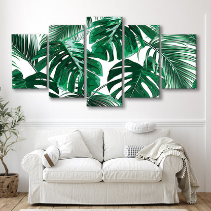 Tropical Palm Leaves Wall Art, Palm Leaf Wall Art, Abstract Palm Modern Art, 5 Piece Large Cavas Print Wall Art
