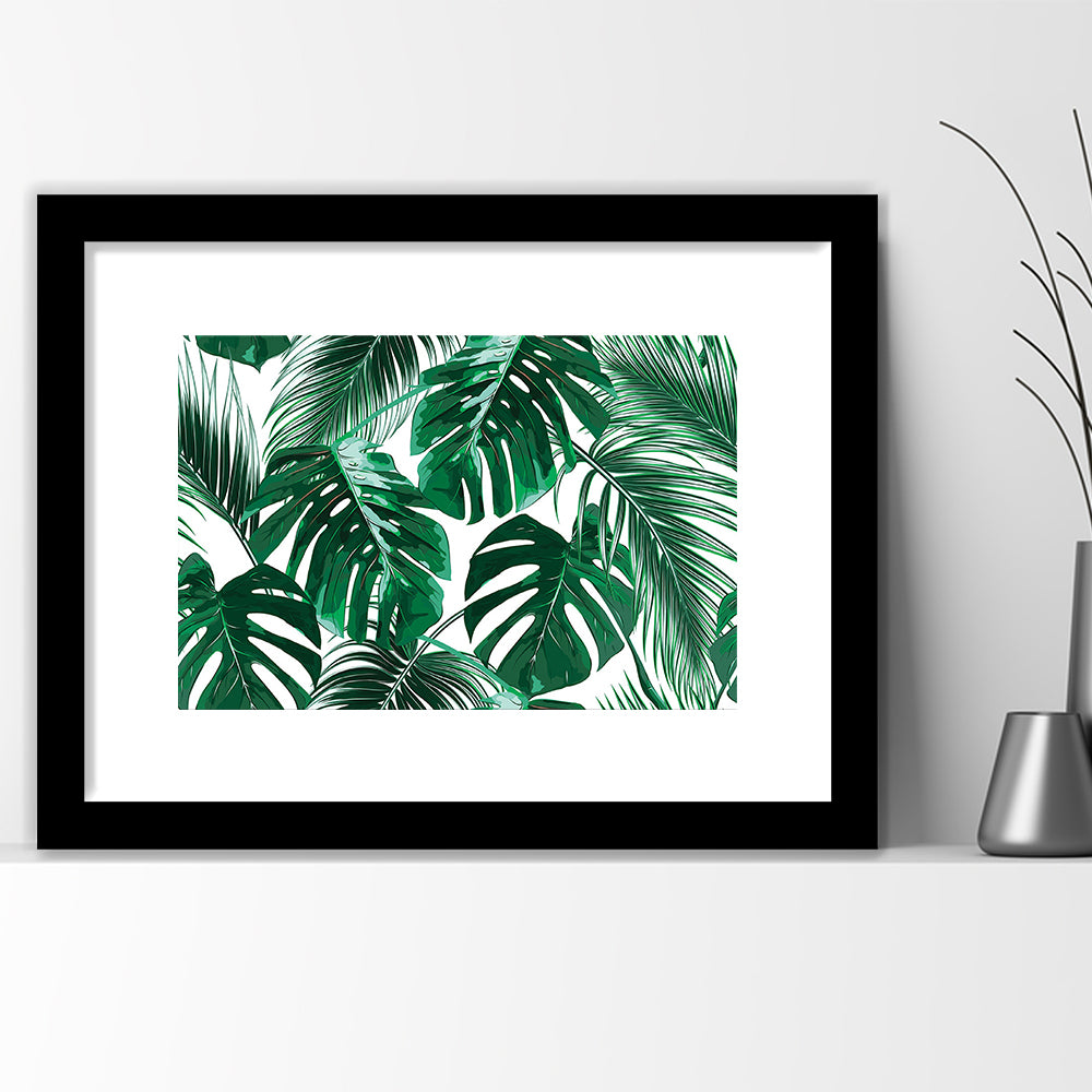 Tropical Palm Leaves Wall Art, Palm Leaf Wall Art, Abstract Palm Modern Art, Framed Art Print White Border
