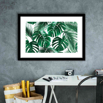 Tropical Palm Leaves Wall Art, Palm Leaf Wall Art, Abstract Palm Modern Art, Framed Art Print White Border