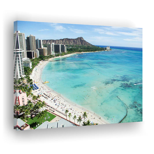 Tropical Paradise Canvas Art,Waikiki Beach, Honolulu, Oahu Island, Hawaii, Cavas Print Wall Art Hom Decor