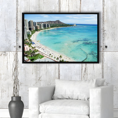 Tropical Paradise Canvas Art,Waikiki Beach, Honolulu, Oahu Island, Hawaii, Framed Cavas Print, Floating Frame