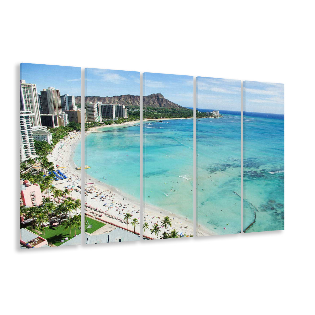 Tropical Paradise Canvas Art,Waikiki Beach, Honolulu, Oahu Island, Hawaii, 5 Piece B Extra Large Cavas Print Wall Art Decor