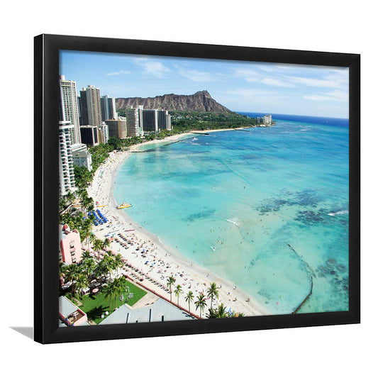 Tropical Paradise Art Art,Waikiki Beach, Honolulu, Oahu Island, Hawaii, Framed Art Print, Picture Framed