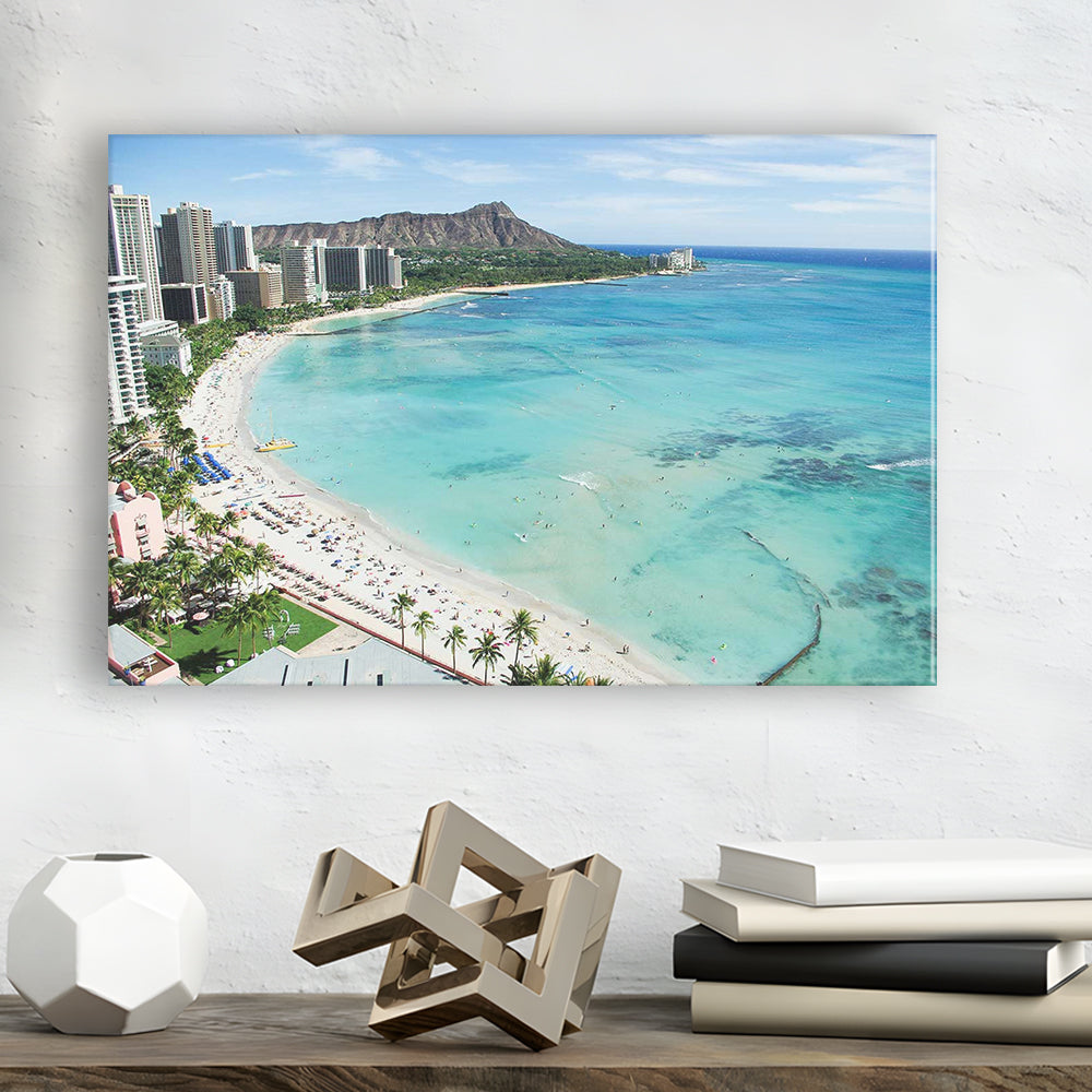 Tropical Paradise Canvas Art,Waikiki Beach, Honolulu, Oahu Island, Hawaii, Cavas Print Wall Art Hom Decor