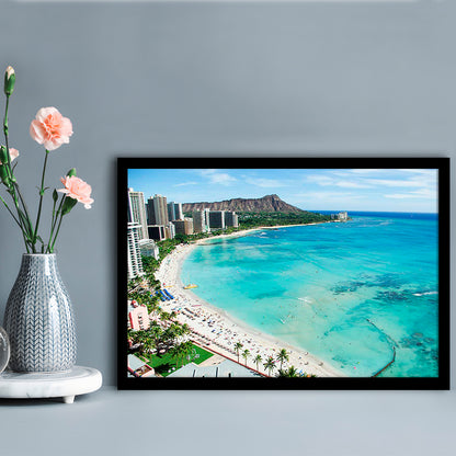 Tropical Paradise Art Art,Waikiki Beach, Honolulu, Oahu Island, Hawaii, Framed Art Print, Picture Framed