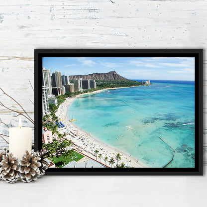 Tropical Paradise Canvas Art,Waikiki Beach, Honolulu, Oahu Island, Hawaii, Framed Cavas Print, Floating Frame