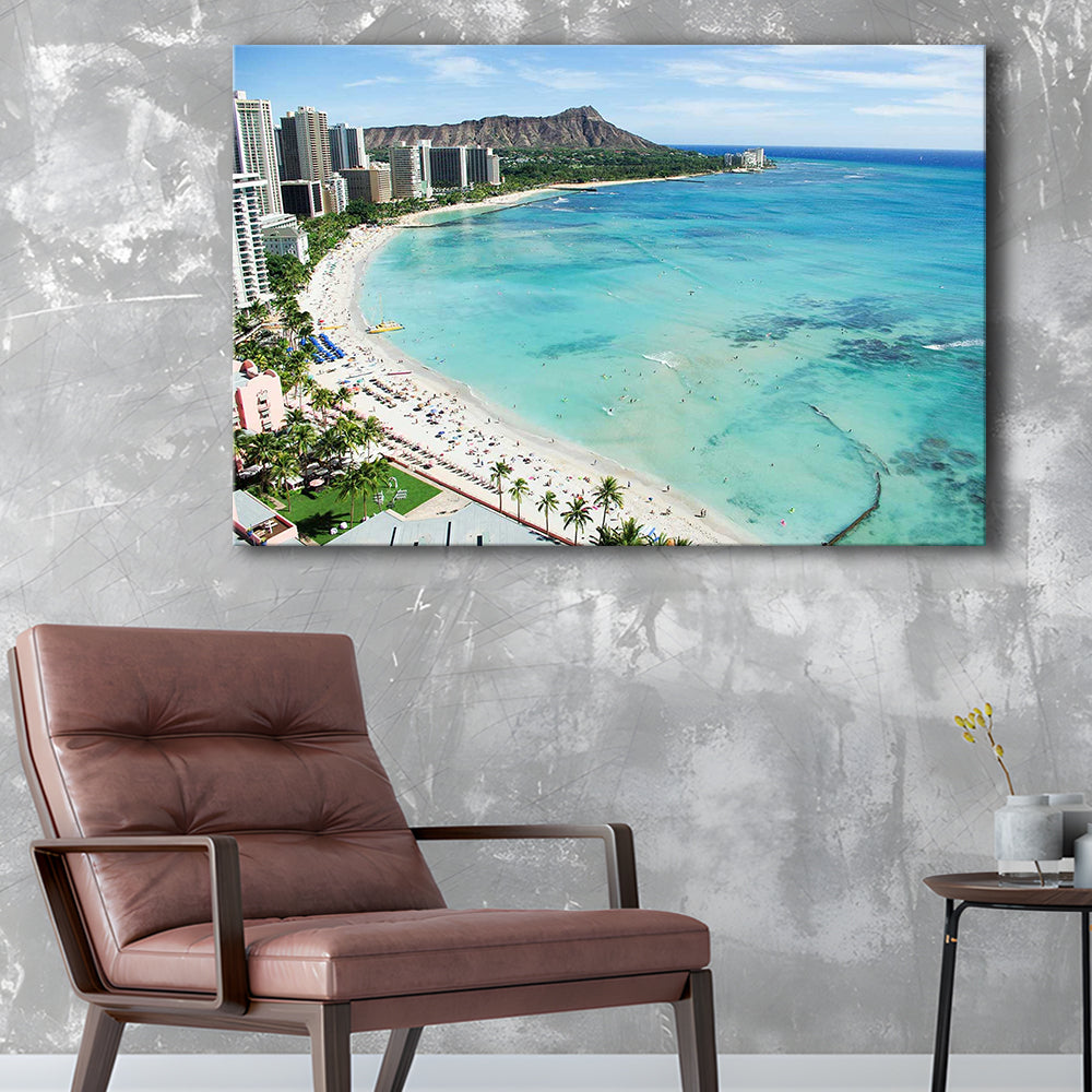 Tropical Paradise Canvas Art,Waikiki Beach, Honolulu, Oahu Island, Hawaii, Cavas Print Wall Art Hom Decor