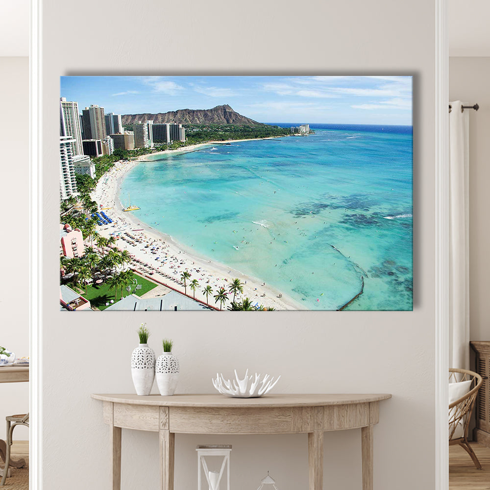Tropical Paradise Canvas Art,Waikiki Beach, Honolulu, Oahu Island, Hawaii, Cavas Print Wall Art Hom Decor