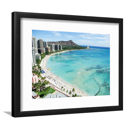 Tropical Paradise Art,Waikiki Beach, Honolulu, Oahu Island, Hawaii, Framed Art Print White Border