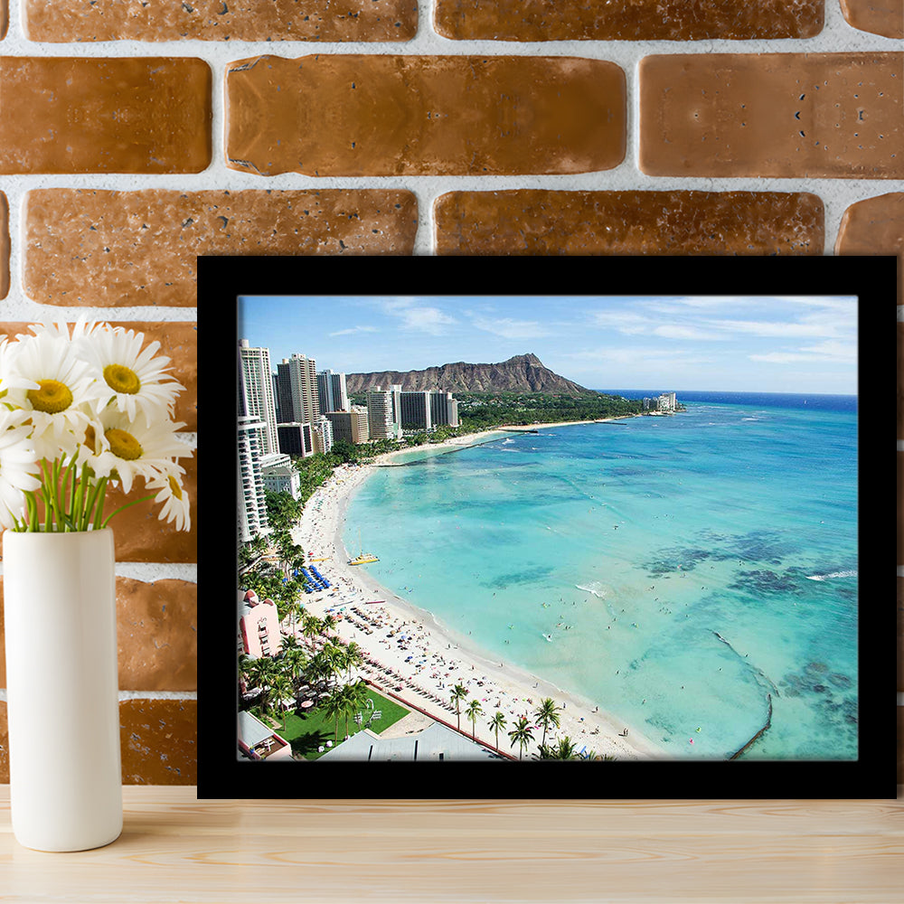 Tropical Paradise Art Art,Waikiki Beach, Honolulu, Oahu Island, Hawaii, Framed Art Print, Picture Framed
