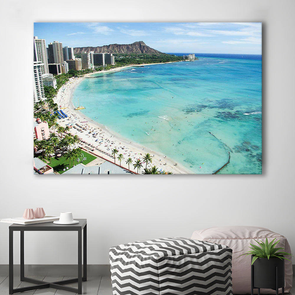 Tropical Paradise Canvas Art,Waikiki Beach, Honolulu, Oahu Island, Hawaii, Cavas Print Wall Art Hom Decor