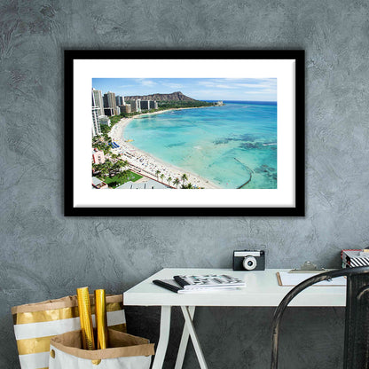 Tropical Paradise Art,Waikiki Beach, Honolulu, Oahu Island, Hawaii, Framed Art Print White Border