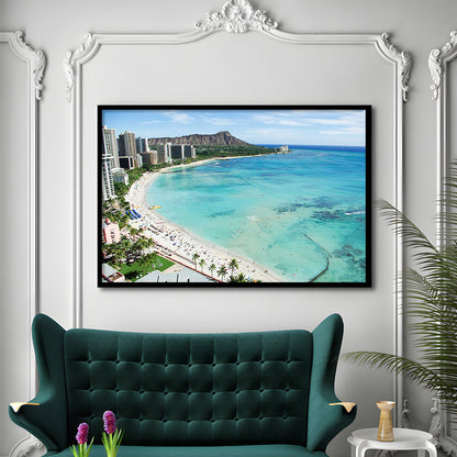 Tropical Paradise Art Art,Waikiki Beach, Honolulu, Oahu Island, Hawaii, Framed Art Print, Picture Framed