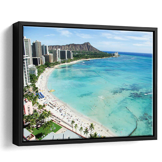 Tropical Paradise Canvas Art,Waikiki Beach, Honolulu, Oahu Island, Hawaii, Framed Cavas Print, Floating Frame