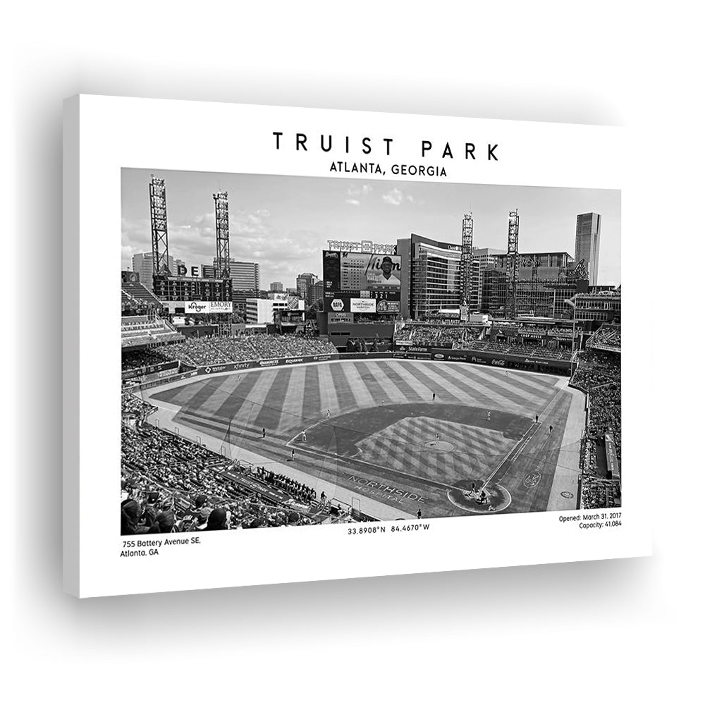 Truist Park Stadium Black And White, Atlanta Braves Baseball Stadium Wall Art Print, Canvas Print Wall Art, Man Cave Gift