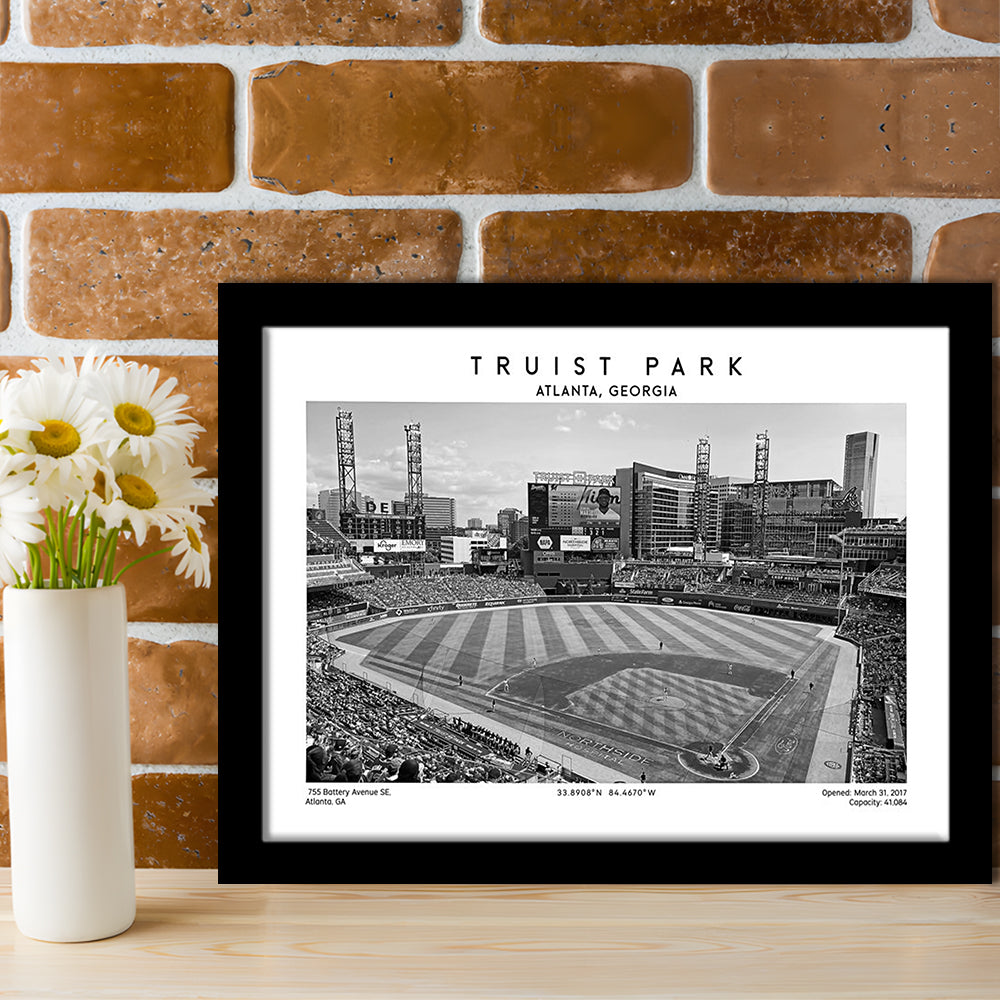 Truist Park Stadium Black And White, Atlanta Braves Baseball Stadium Wall Art Print, Framed Art Print Wall Decor
