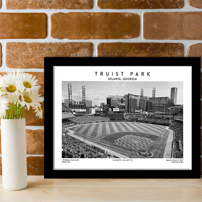 Truist Park Stadium Black And White, Atlanta Braves Baseball Stadium Wall Art Print, Framed Art Print Wall Decor