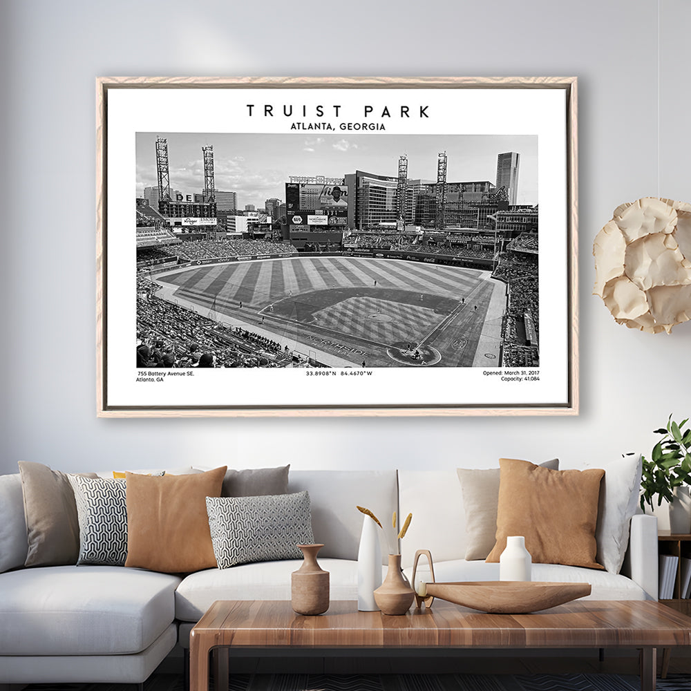 Truist Park Stadium Black And White, Atlanta Braves Baseball Stadium Wall Art Print, Framed Canvas Print Wall Art